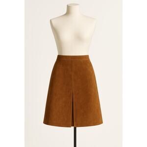 Vintage INC Suede A-Line Skirt Camel/Cognac – Size 10, Front Pleat